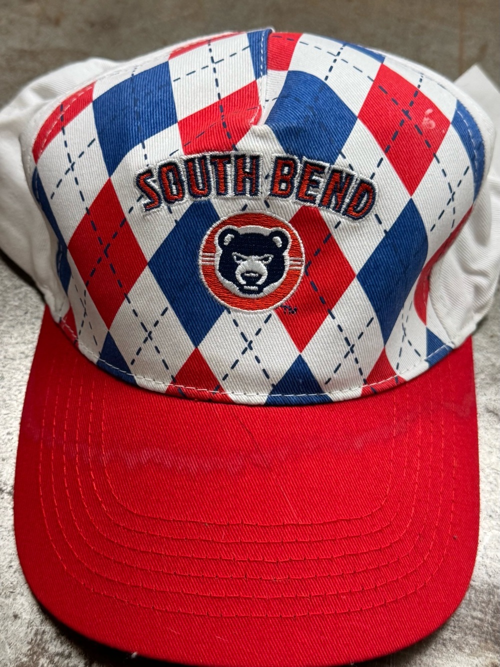 South Bend Cubs Baseball Red White Blue Argyle Cap Hat Michelob ultra light Beer
